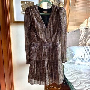 Gold Sparkle Long Sleeve Mini Dress